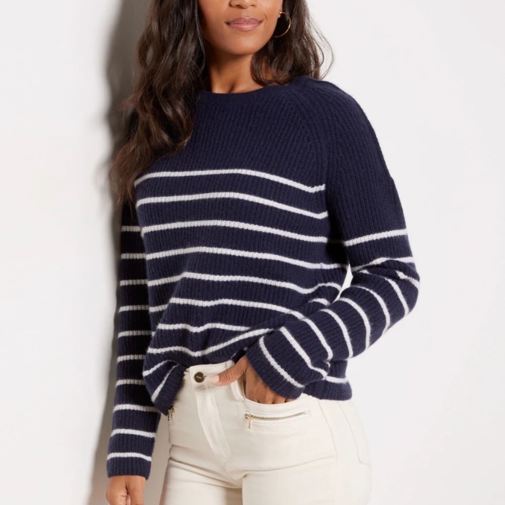 Evereve Navy and White Striped Cashmere Sweater